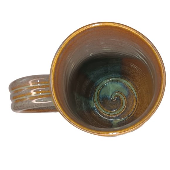 Hops Pottery Mug Green and Brown Handmade - Picture 5 of 10